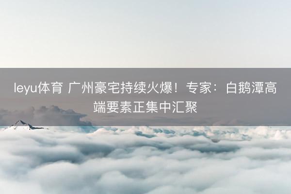 leyu体育 广州豪宅持续火爆！专家：白鹅潭高端要素正集中汇聚