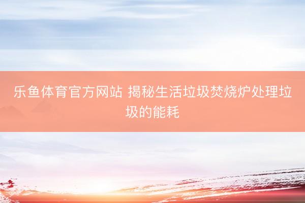 乐鱼体育官方网站 揭秘生活垃圾焚烧炉处理垃圾的能耗
