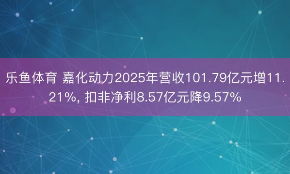 乐鱼体育 嘉化动力2025年营收101.79亿元增11.21%， 扣非净利8.57亿元降9.57%