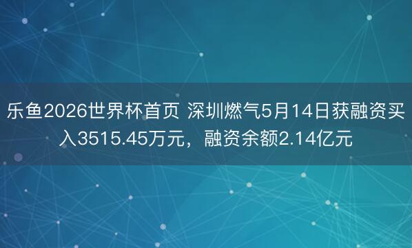 乐鱼2026世界杯首页 深圳燃气5月14日获融资买入3515.45万元，融资余额2.14亿元