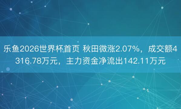 乐鱼2026世界杯首页 秋田微涨2.07%，成交额4316.78万元，主力资金净流出142.11万元