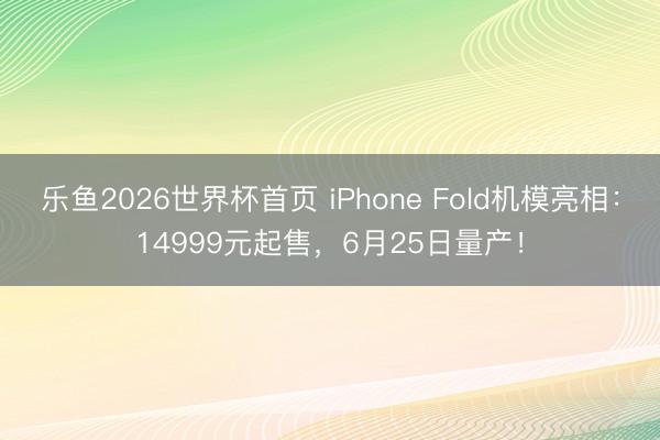 乐鱼2026世界杯首页 iPhone Fold机模亮相：14999元起售，6月25日量产！